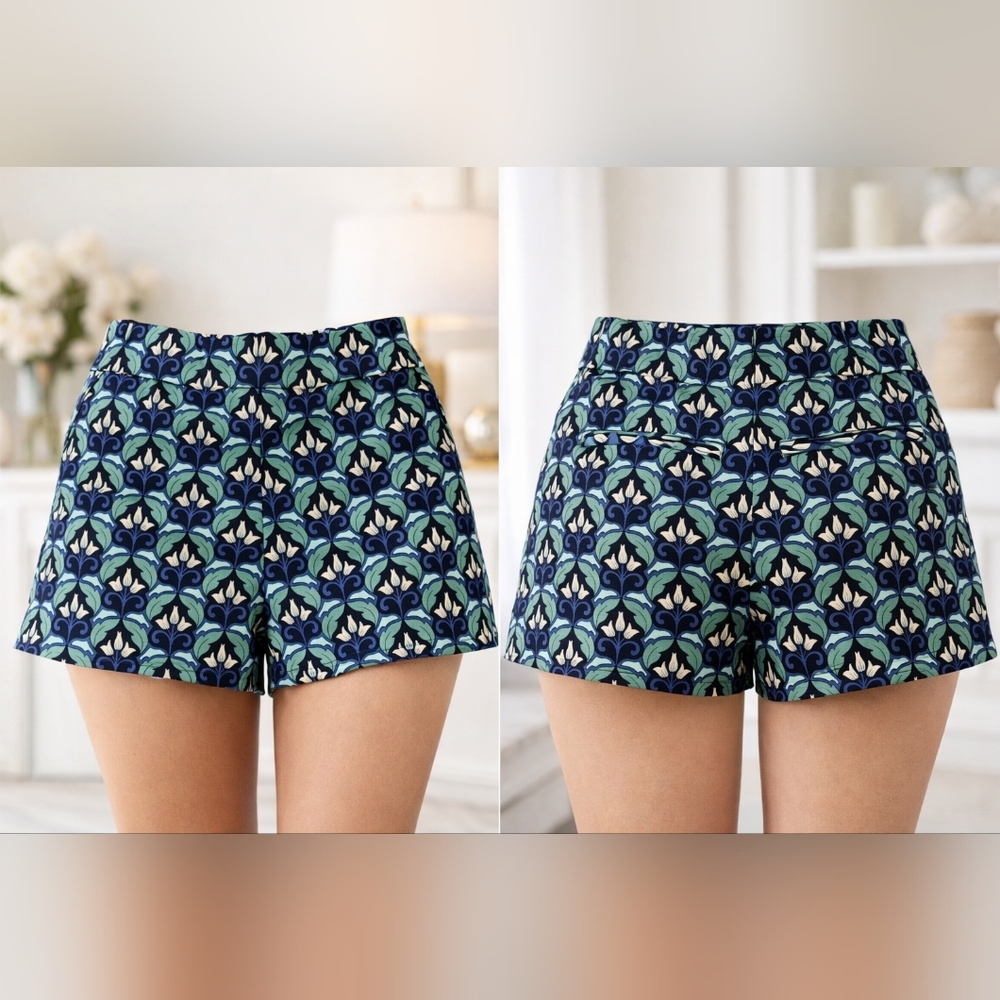 Zara High Waist Shorts with Blue and Green Design